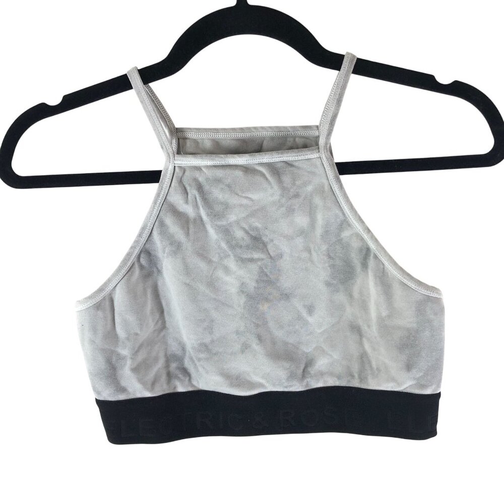 Electric & Rose Sports Bra Square Neck Logo Tie Dye Gray M